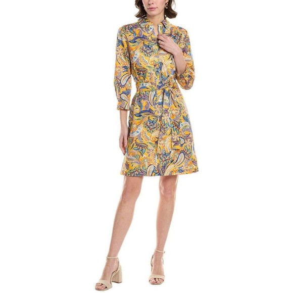 Tyler Boe Ziva Paisley Belted Shirtdres Half Placket Classic Collar - Picture 6 of 14